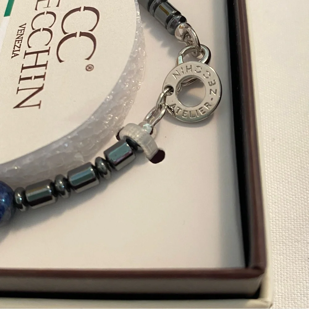 CC Zecchin Venezia Blue/ Black Murano Glass Beaded Bracelet 8